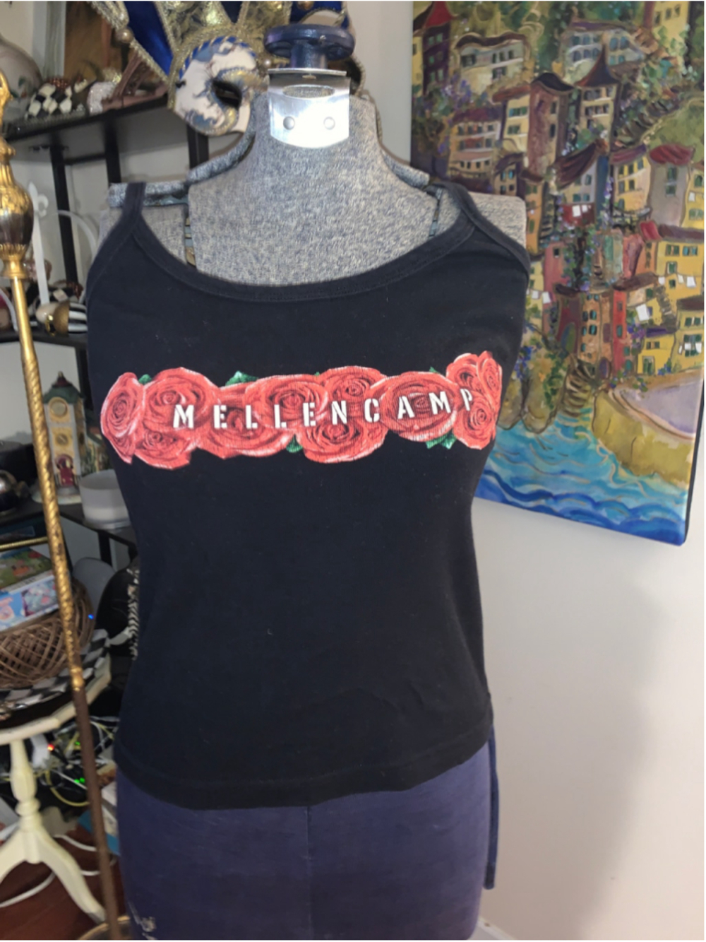 Women's Gaziani Mellencamp Cuttin' Heads Tank Top Size S Black Red